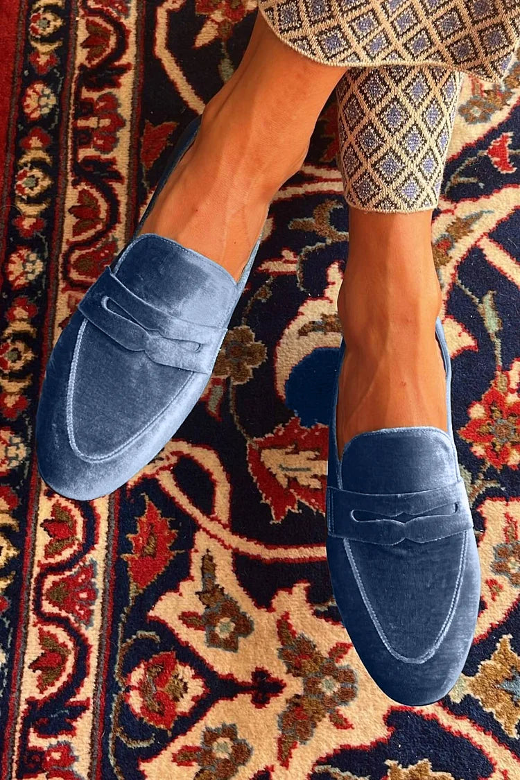 Velvet Patchwork Stitch Detail Slip On Loafers