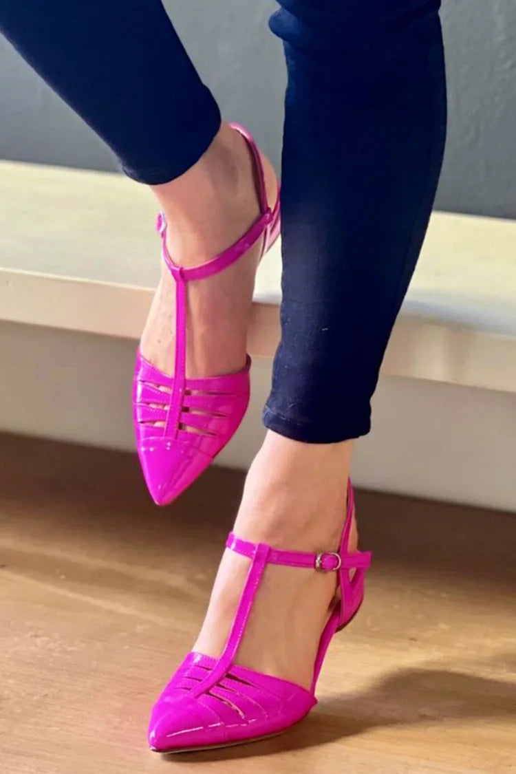 Pointy Toe Hollow Out T-Strap Flats