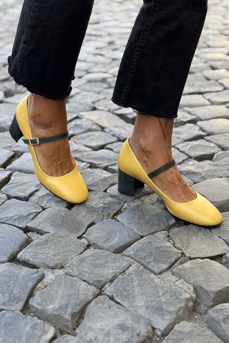 Farbblock-Riemchen-Pumps mit klobigem Absatz [Vorbestellung]