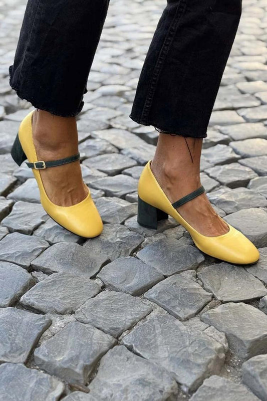 Color Block Instep Strap Casual Chunky Heels [Pre Order]