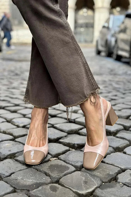 Colorblock Slingback Square Toe Light Pink Chunky Heels [Pre Order]
