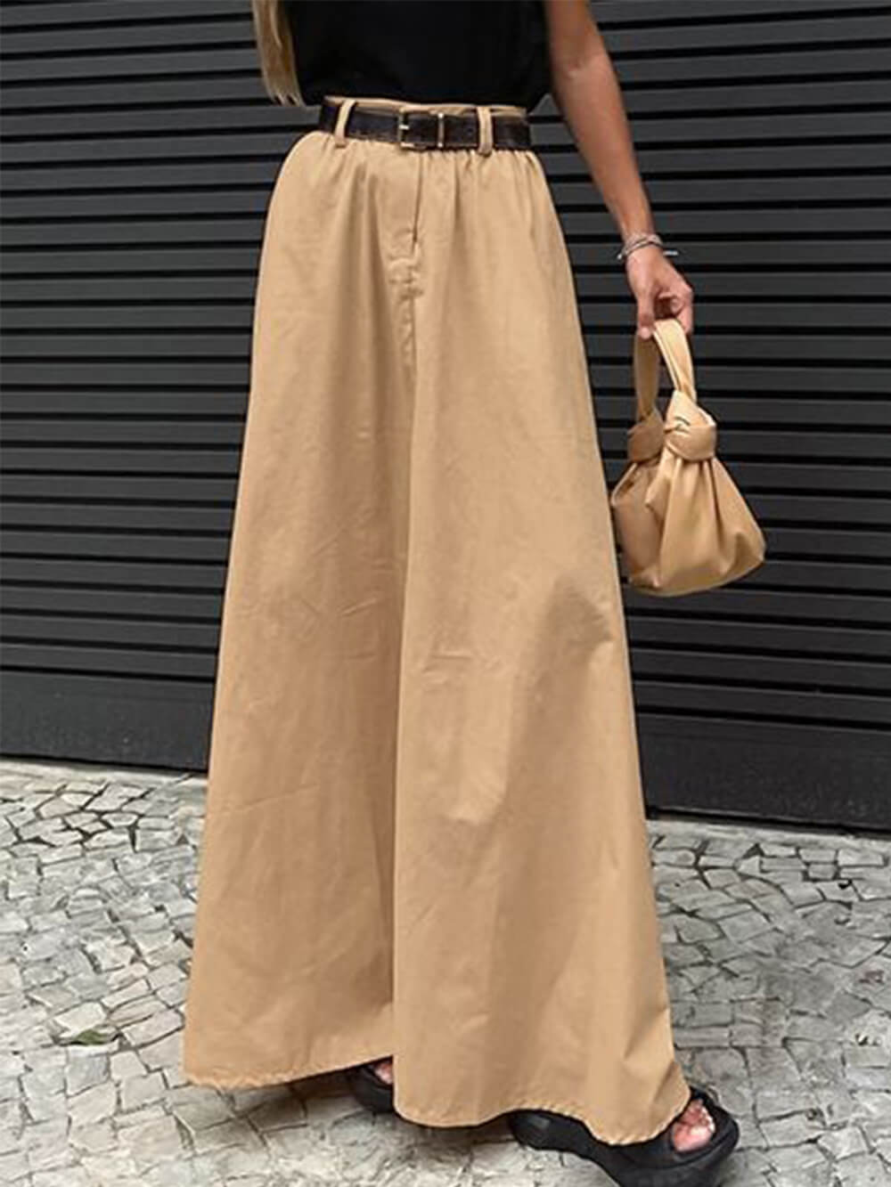 Street Style Lockerer Langer Rock mit Gürtel und Hoher Taille