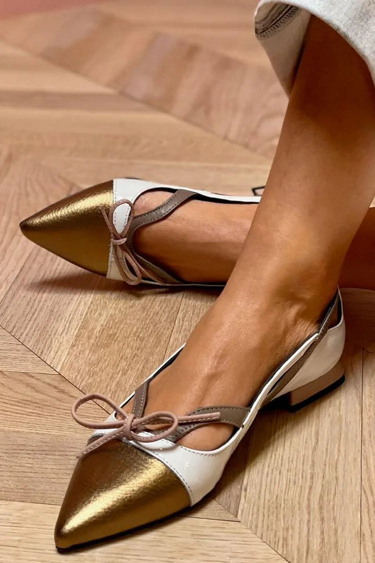 Stitched Bow Detail Hollow Out Pointy Toe Flats