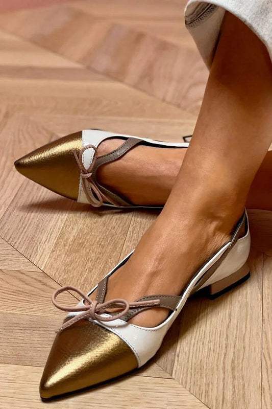 Stitched Bow Detail Hollow Out Pointy Toe Flats
