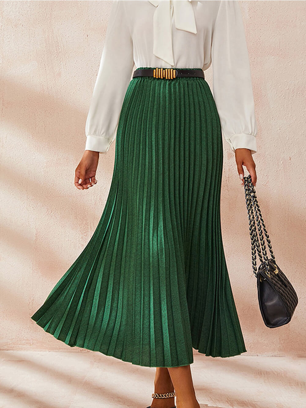 Elegant High Waisted Pleated Midi Skirt