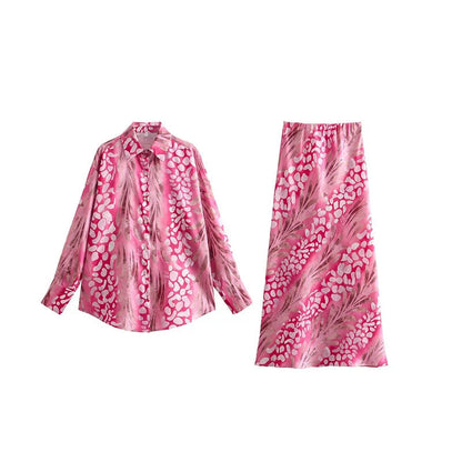 Lapel single-breasted silk satin two-piece set