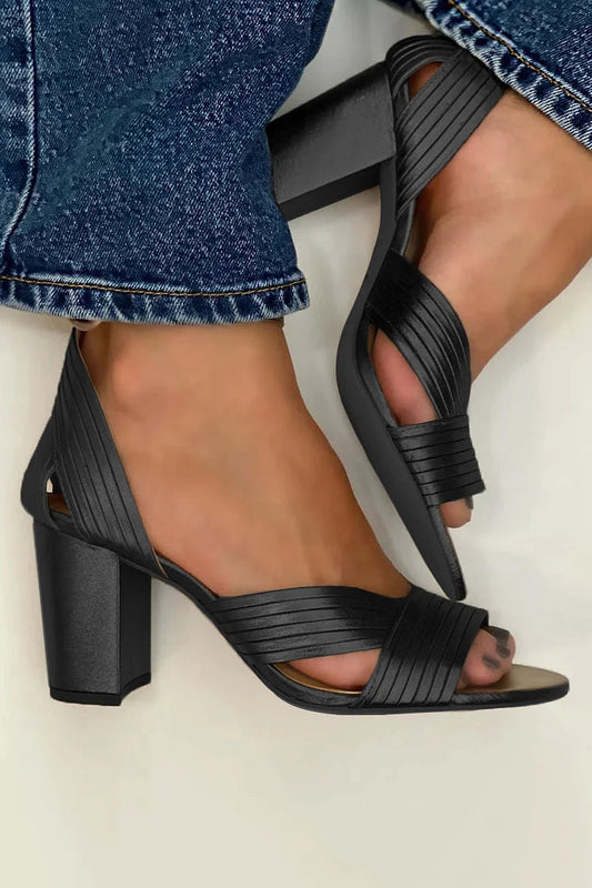Textured Cut Out Peep Toe Chunky Heels