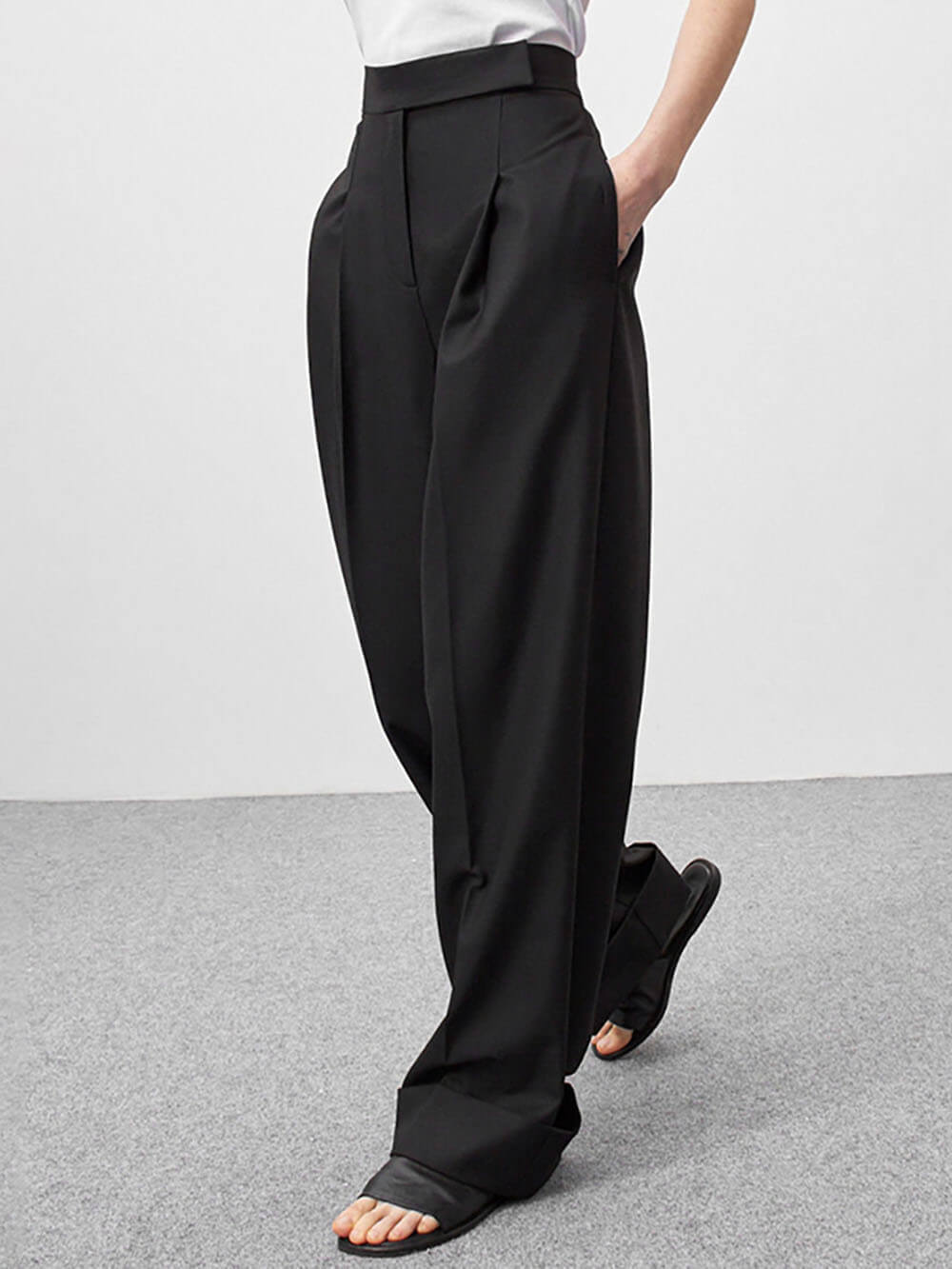 High-Waisted Pleated Wide-Leg Floor-Length Pants