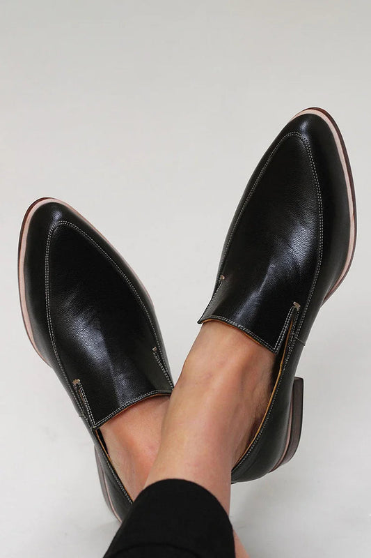 Daily Contrast Seam Pointy Toe Slip On Loafers