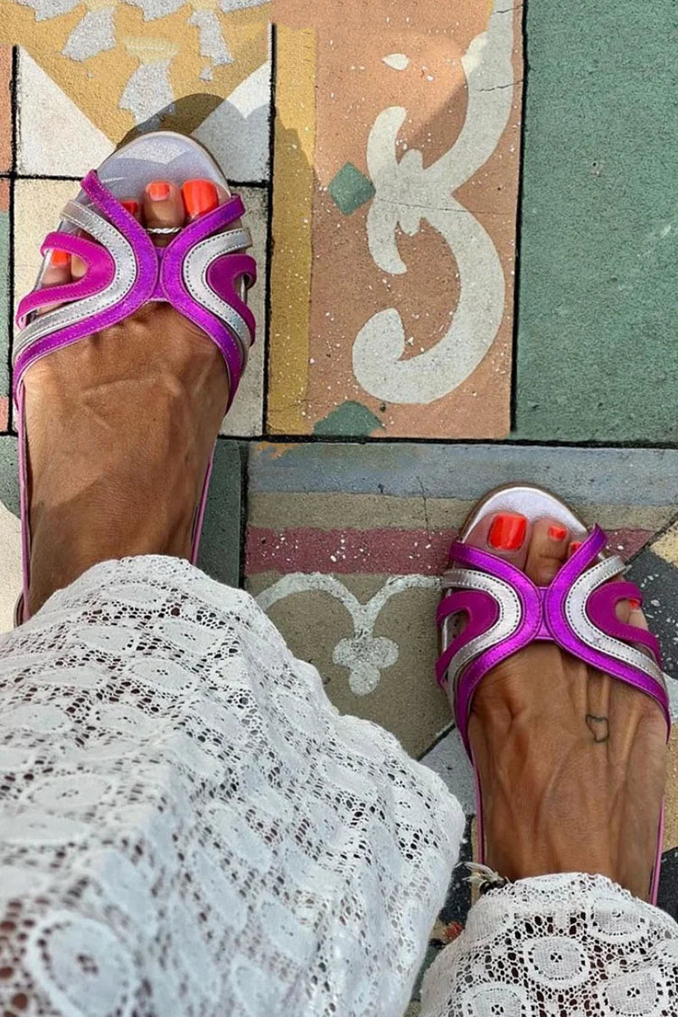 Patchwork Hollow Out Peep Toe Sandals