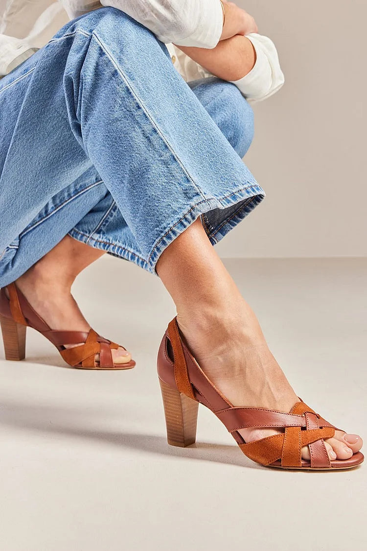 Woven Peep Toe Hollow Out Chunky Heels