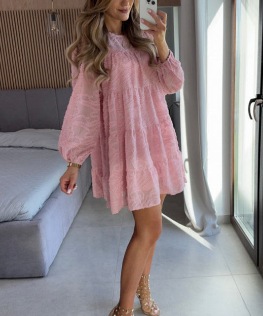 Textured Long Sleeve Tiered Mini Dress