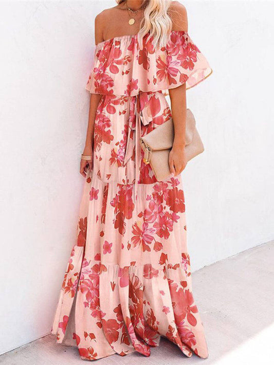 Floral Off-Shoulder Ruffle Tiered Maxi Dress