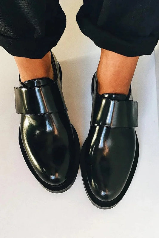 Patchwork Strap Round Toe Oxfords