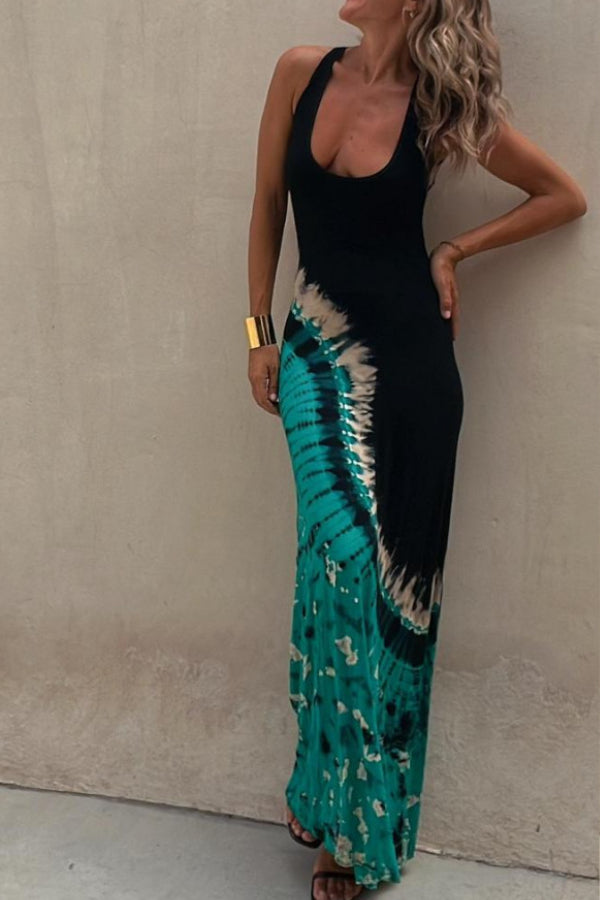 Maxikleid mit Rundhals und Stretch-Rücken