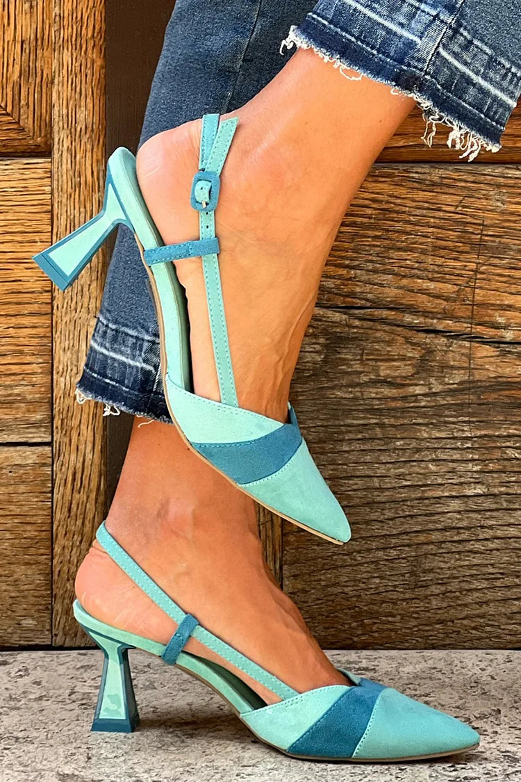 Pointy Toe Slingback Strap Geometric Heel Pumps