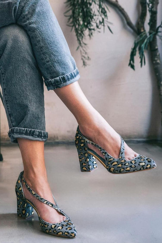 Asymmetric Cut Out Strap Pointy Toe Chunky Heels [Pre Order]
