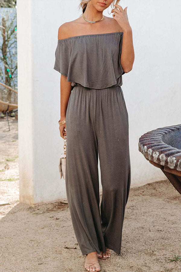 Off Shoulder Ruffle Overlay Casual Jumpsuit