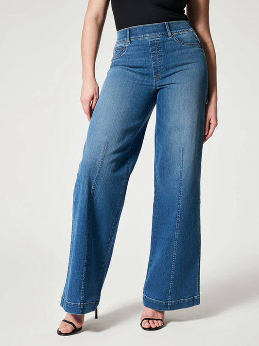 Seamed Mid-Rise Wide-Leg Jeans
