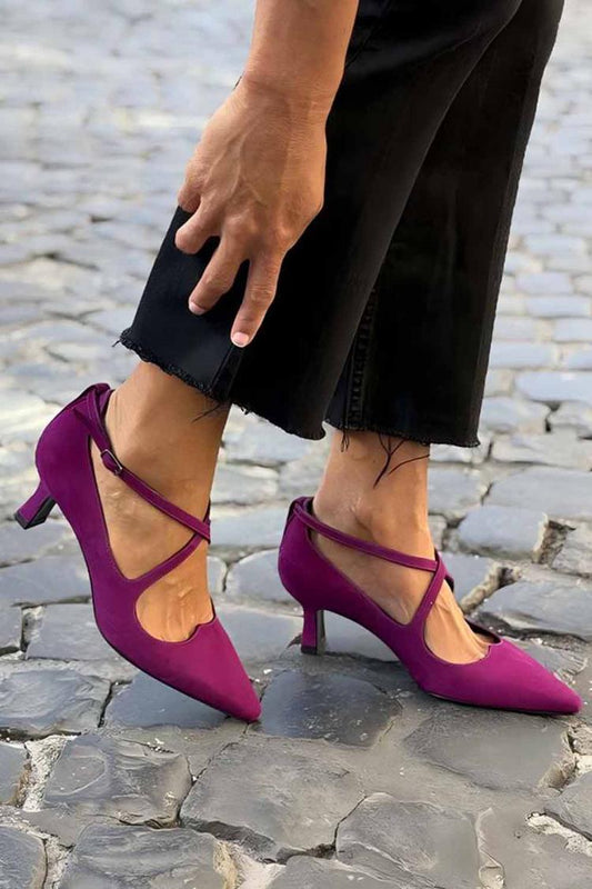 Crossover Strap Pointy Toe Kitten Heels