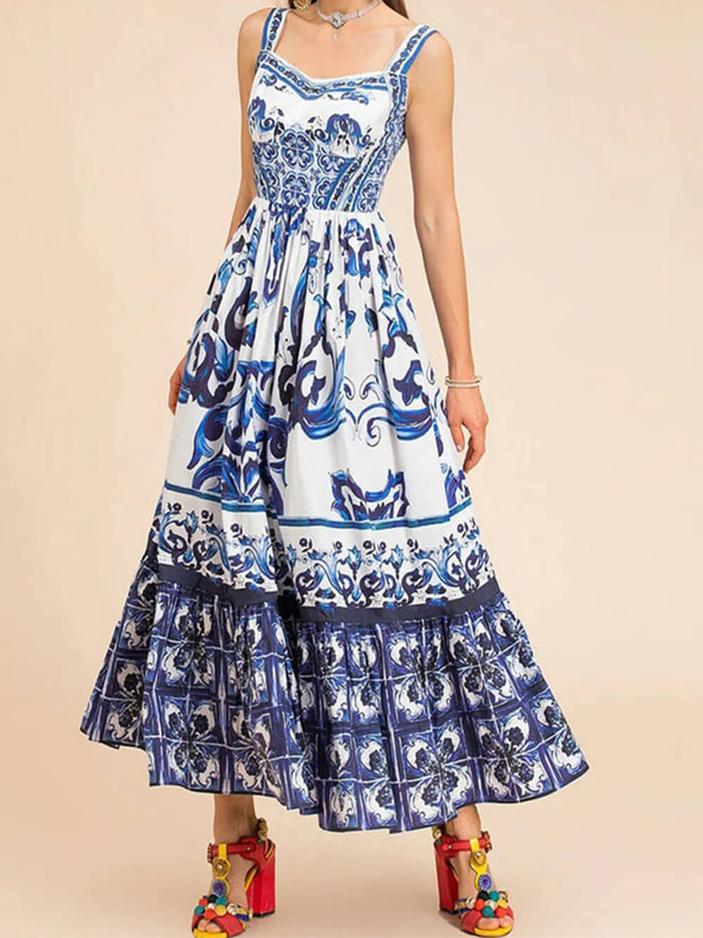 Printed Sling Maxi Dress