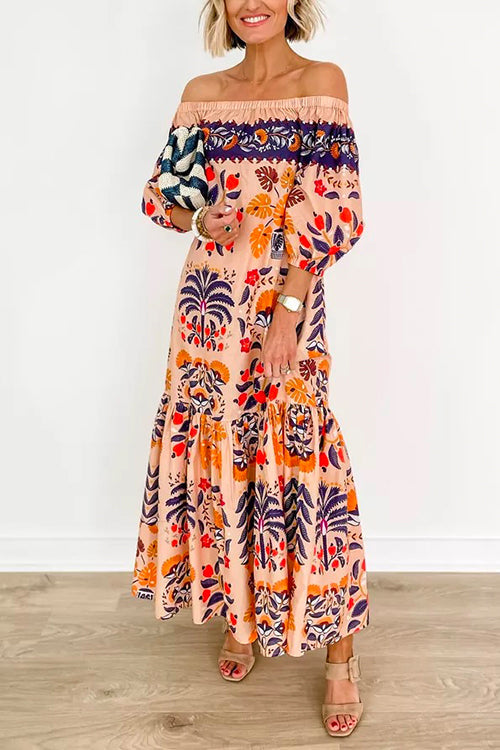 Carmenkleid mit Laternenärmeln, Print und Volants