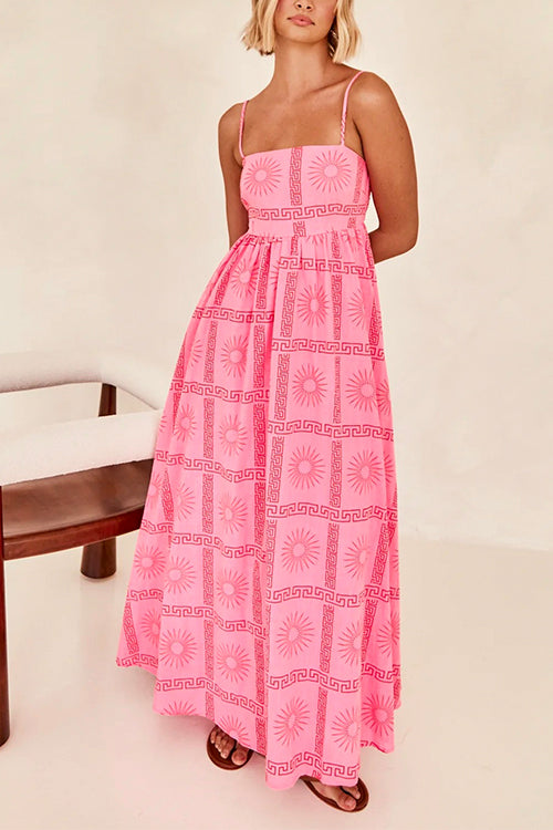 Spaghetti Strap Printed Maxi Swing Dress