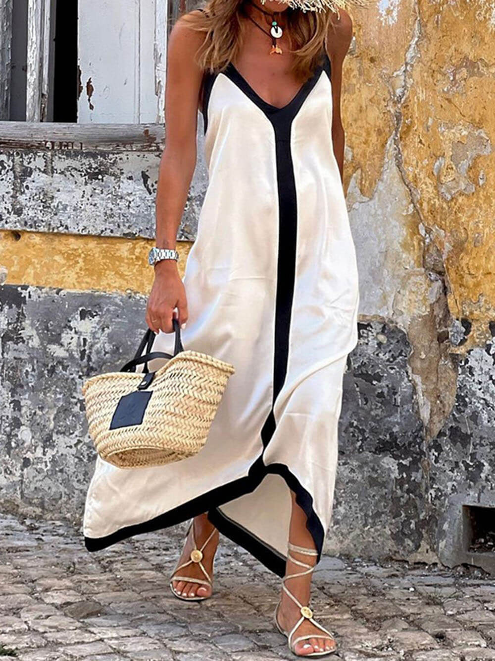 Midi-Trägerkleid mit Colorblocking