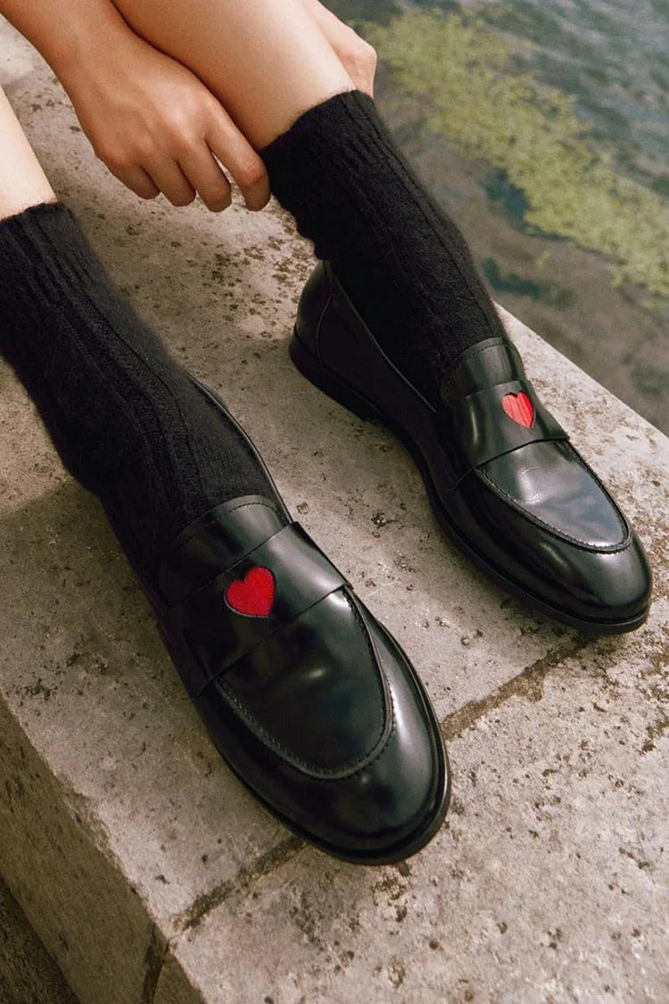 Stitch Detail Patchwork Heart Decor Slip On Loafers