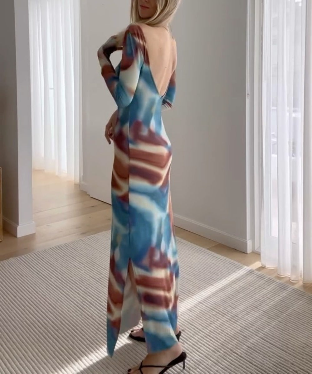 Maxikleid mit offenem Rücken und langen Ärmeln