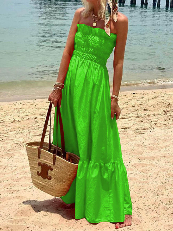 Strapless Smocked Bodice Tiered Maxi Dress