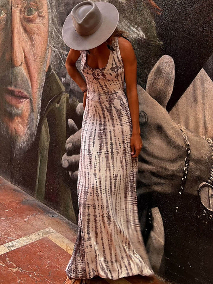 Maxikleid mit Batik-Print, Schnürung am Rücken und Stretch-Anteil