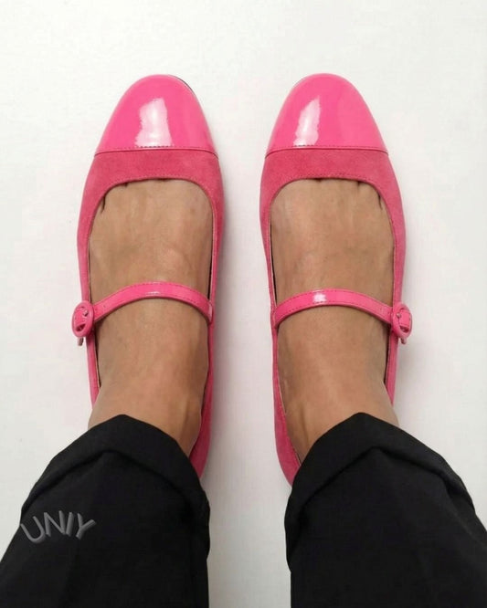 Patent Cap Toe Suede Round Toe Mary Jane Flats [Pre Order]