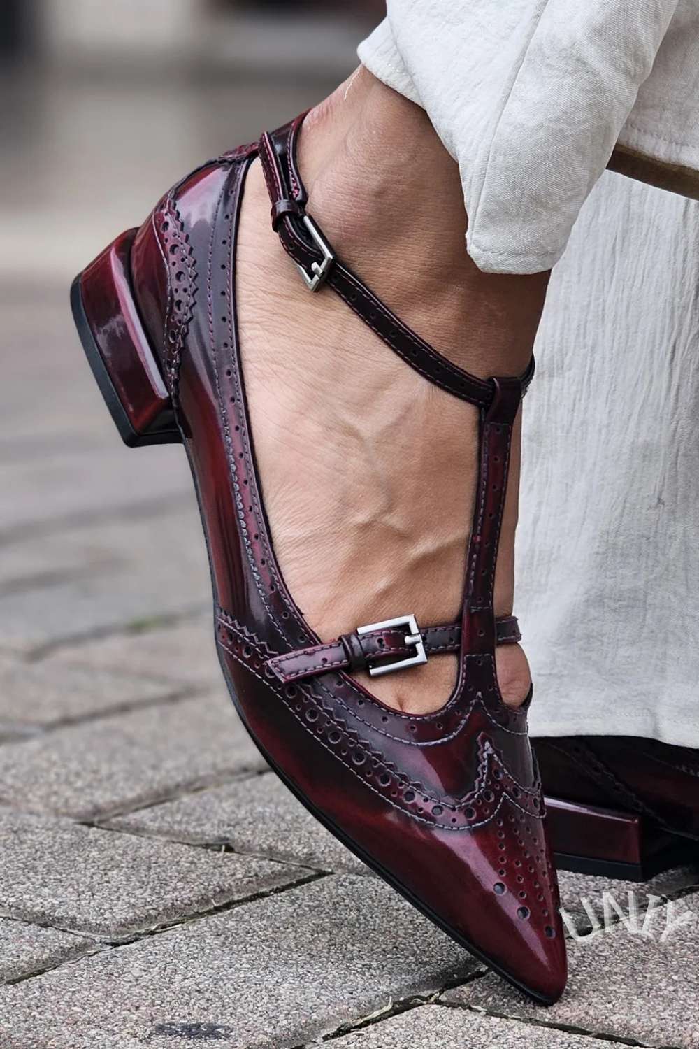 Brogue T-Strap Pointed Block Heels [Pre Order]