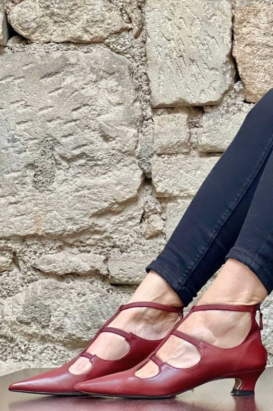 Faux Leather Cutout Strap Kitten Heels [Pre Order]