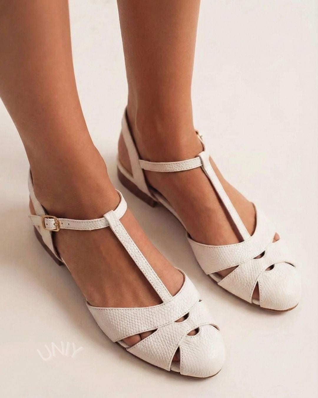White T-Strap Cutout Round Toe Classic Mary Jane Flats [Pre Order]