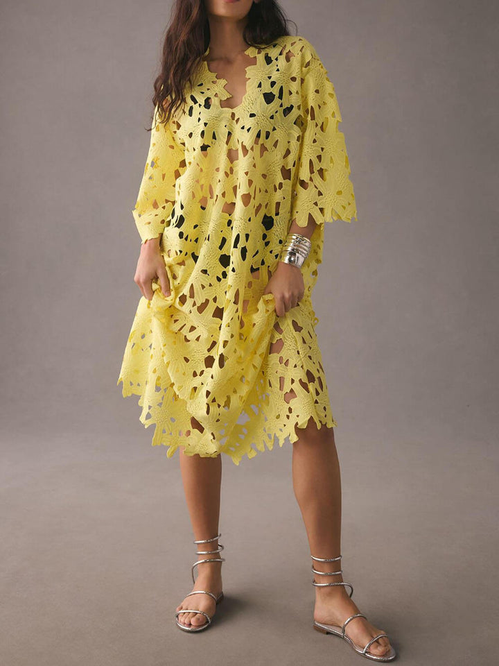 Scalloped Lace Cut-Out Beach Midi Dress Cover Up
