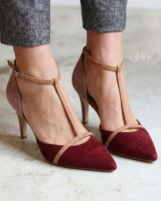 Suede Pointed Toe T-Bar High Heels [Pre Order]