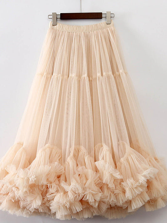 Falda maxi plisada con paneles y cintura elástica elegante
