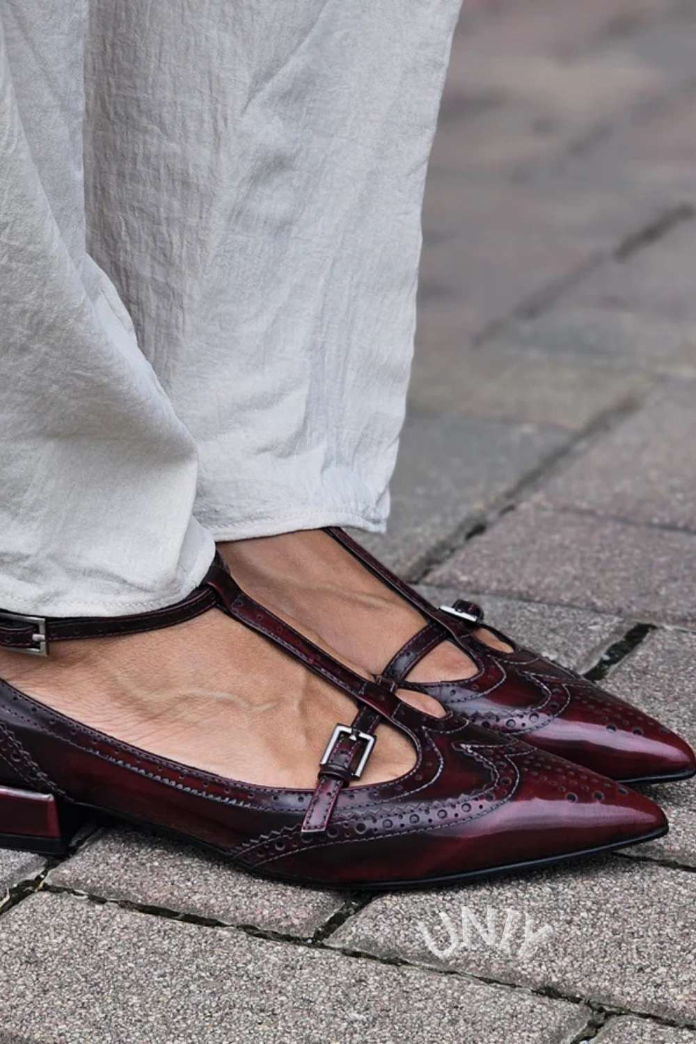 Brogue T-Strap Pointed Block Heels [Pre Order]