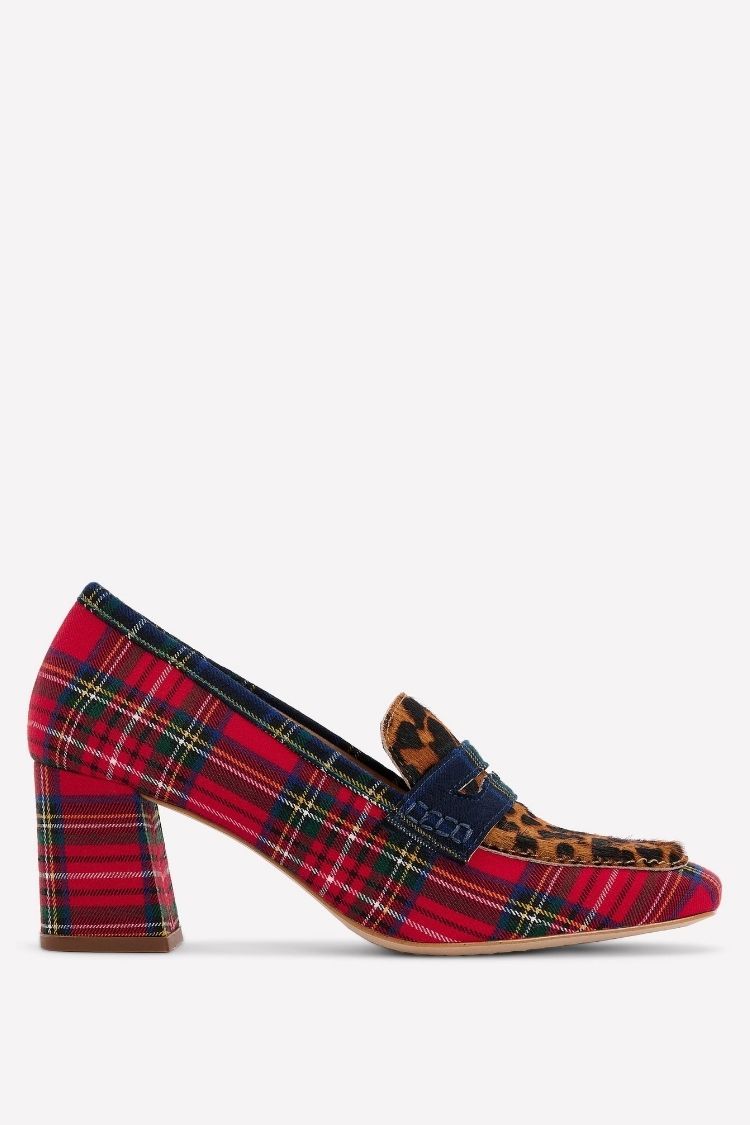 Plaid Leopard Print Block Heel Loafers [Pre Order]