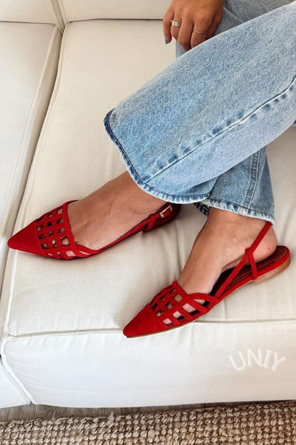 Suede Cut-Out Pointed Toe Slingback Flats [Pre Order]