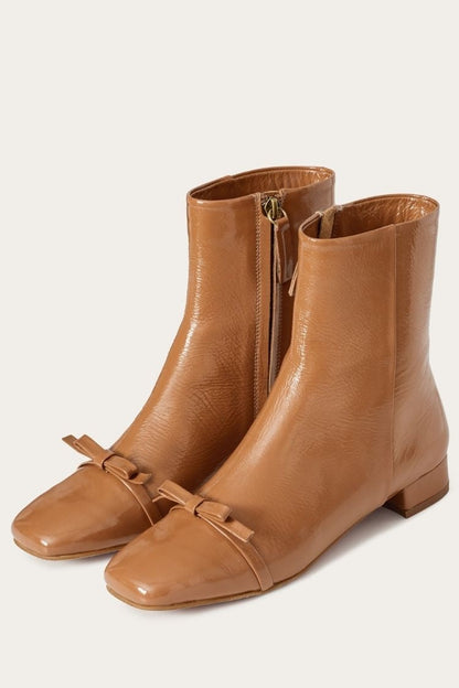 Leather Square Toe Bow Ankle Boots [Pre Order]