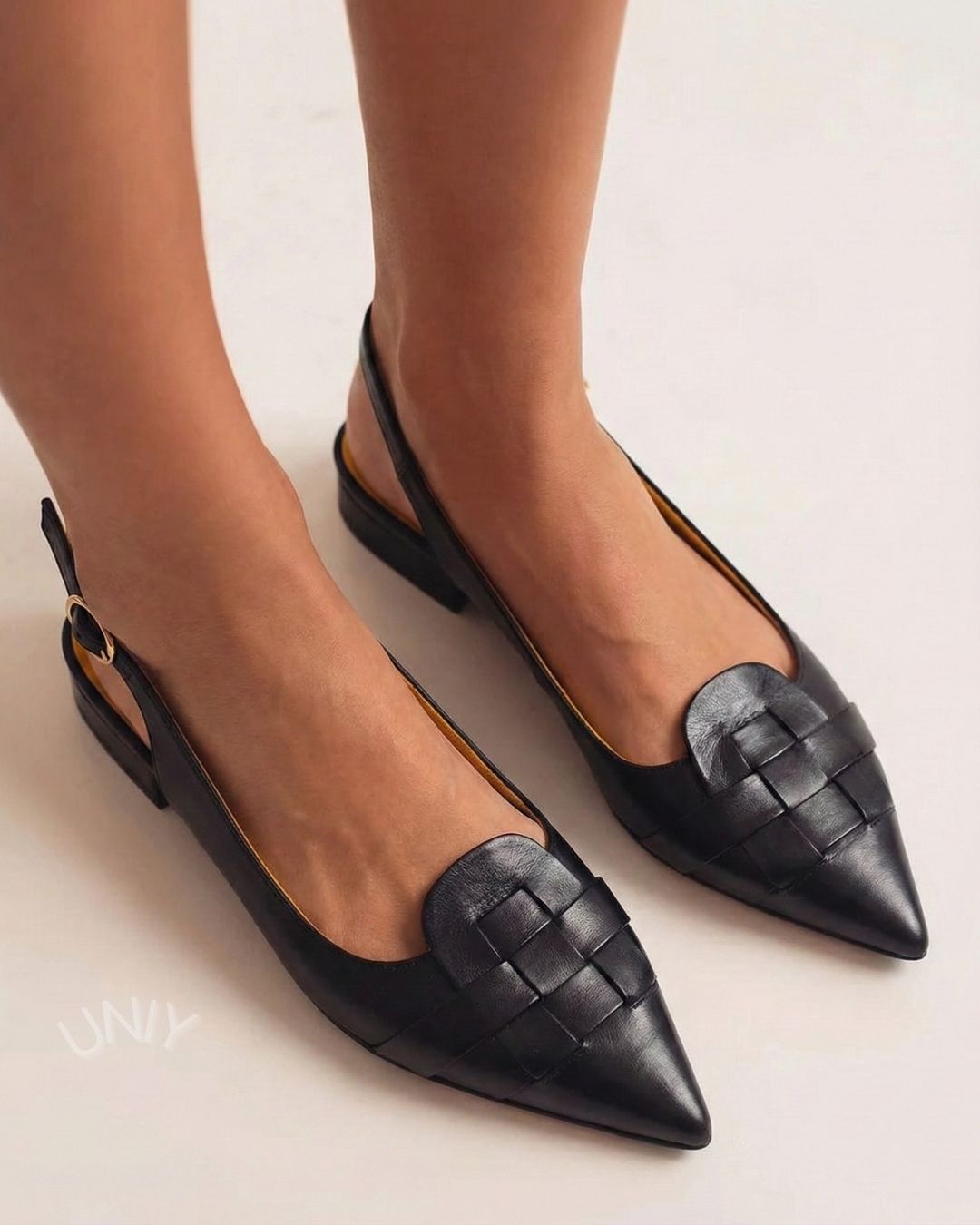 Vintage Woven Leather Pointed Toe Slingback Flats [Pre Order]
