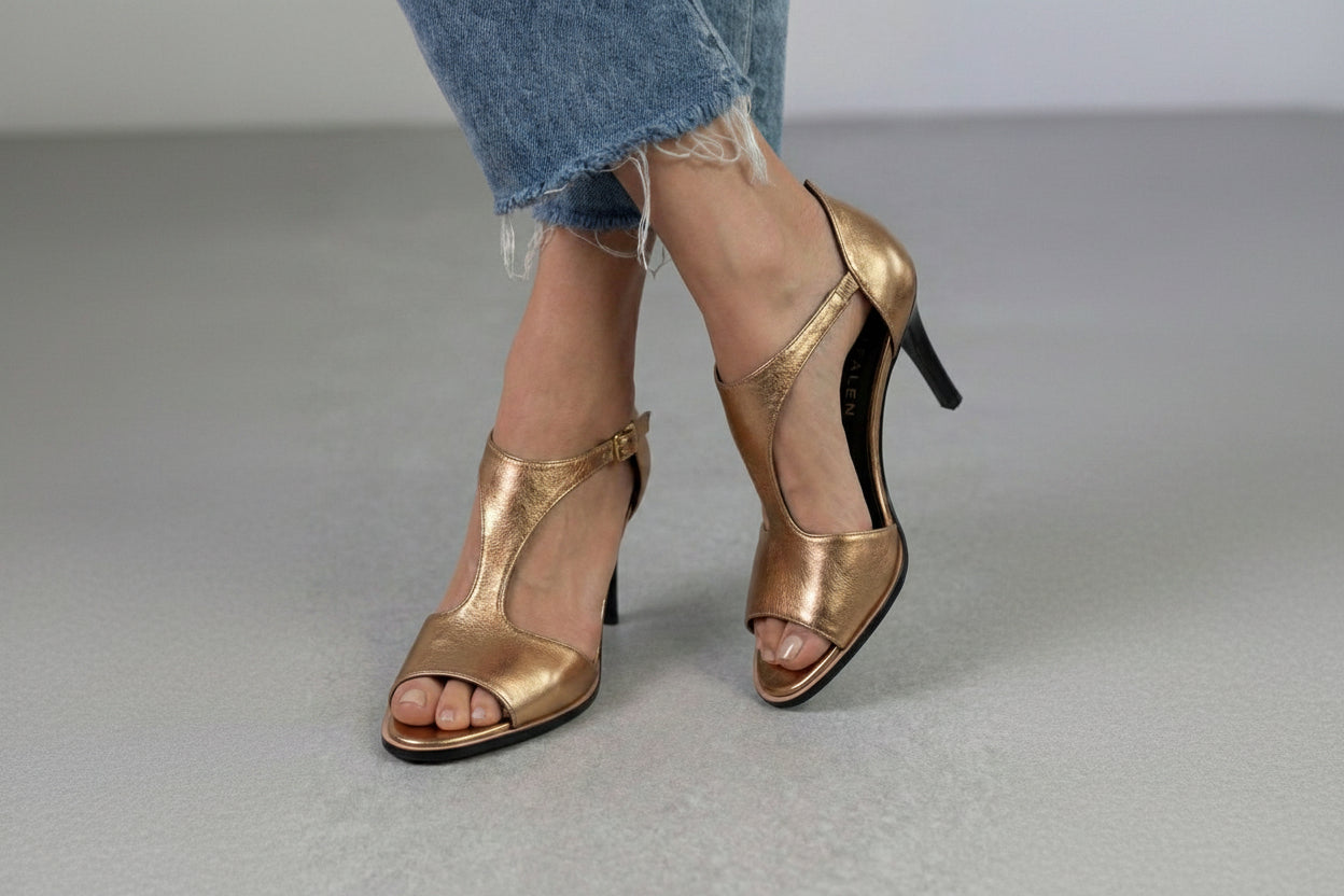 Gold Peep Toe Strap Detail Chic Stiletto Heel Sandals [Pre Order]
