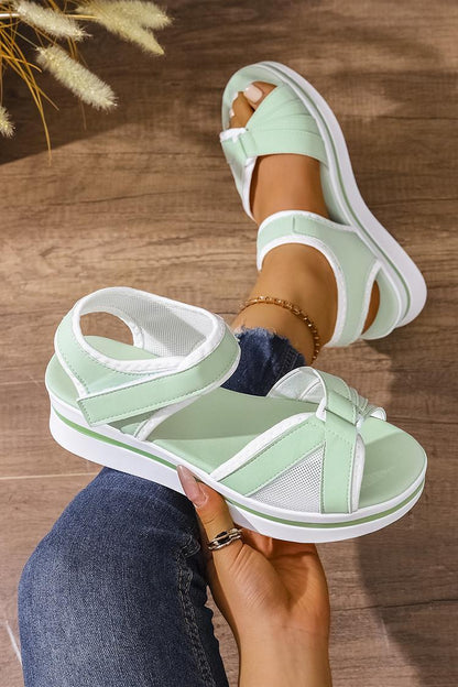 Kontrastbesatz Patchwork Klettverschluss Runde Zehenpartie Plateau-Sandalen