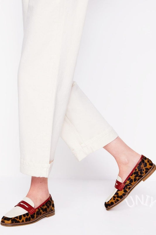 Leopard Print Leather Strap Pointed Toe Loafers [Pre Order]