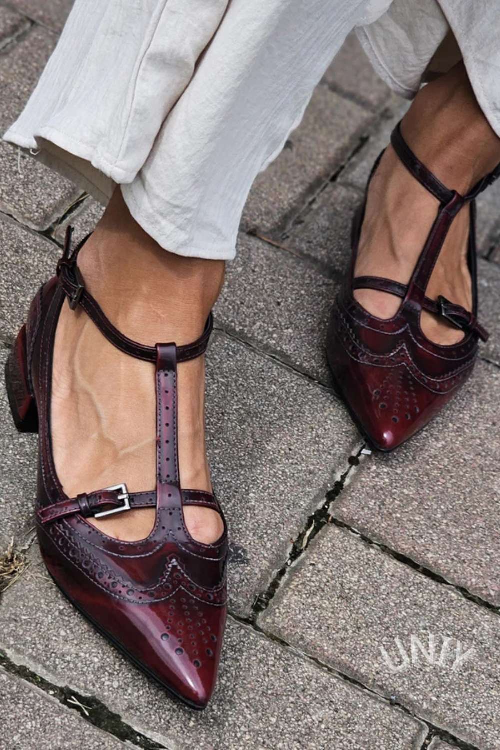 Brogue T-Strap Pointed Block Heels [Pre Order]