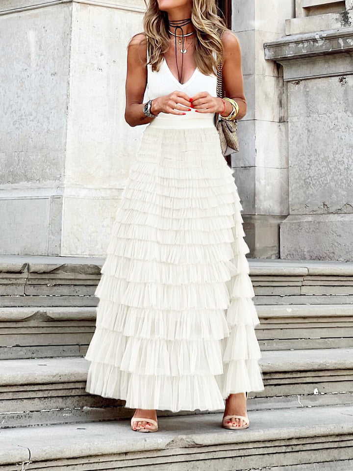 Mesh Layered Cake Maxi Skirt