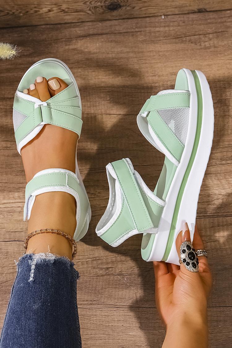 Kontrastbesatz Patchwork Klettverschluss Runde Zehenpartie Plateau-Sandalen
